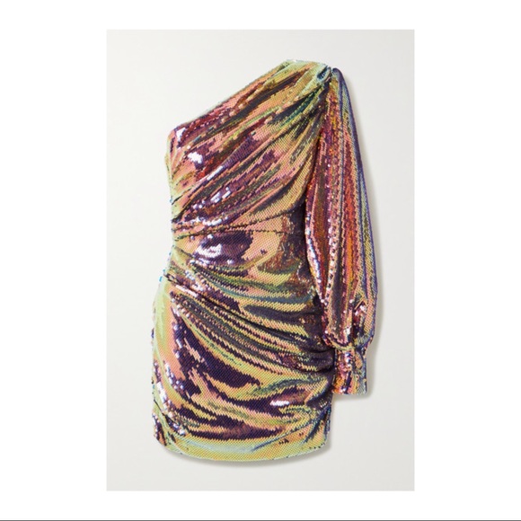 ALEX PERRY Jackson One-sleeve Sequined Satin Mini Dress In Pink - Picture 7 of 7